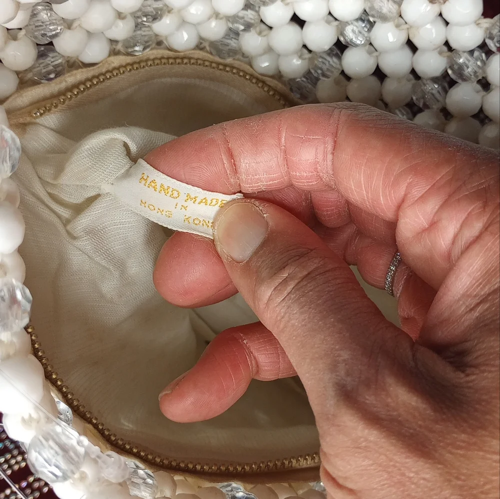 Vintage Hand Made In Hong Kong Elegant‎ White Beaded Handbag